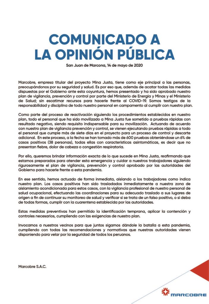 MINA JUSTA COVID-19